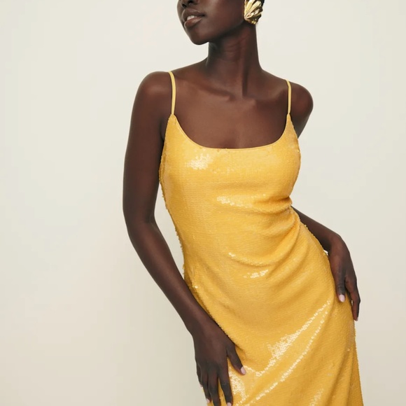 Reformation 'Mariska' Sequin Dress in Yellow Ochre (NWT) - Picture 2 of 2